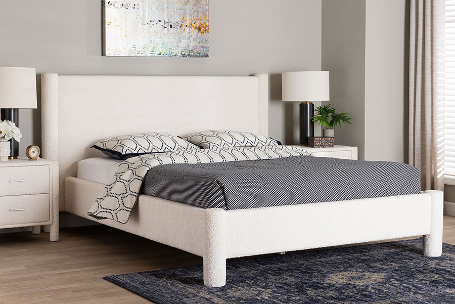 Baxton Studio Laria Modern White Teddy-Bear Fabric Queen Size Platform Bed