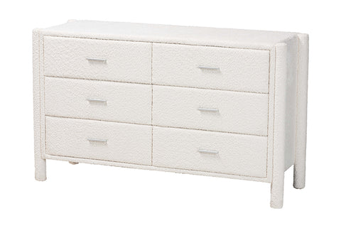 Baxton Studio Laria Modern White Teddy-Bear Fabric 6-Drawer Dresser