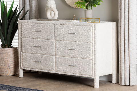 Baxton Studio Laria Modern White Teddy-Bear Fabric 6-Drawer Dresser