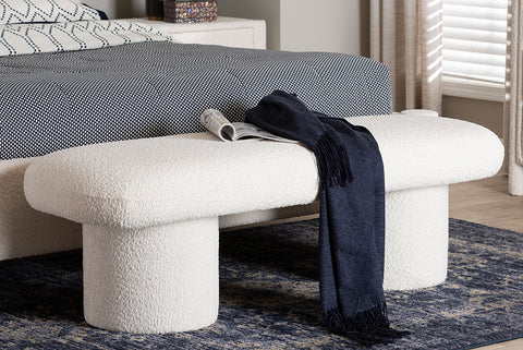 Baxton Studio Laria Modern White Teddy-Bear Fabric Accent Bench