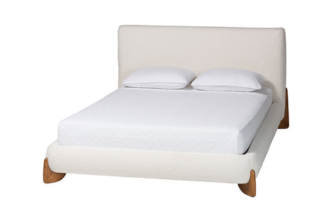 Baxton Studio Vinicio Mid-Century Modern Cream Boucle King Platform Bed