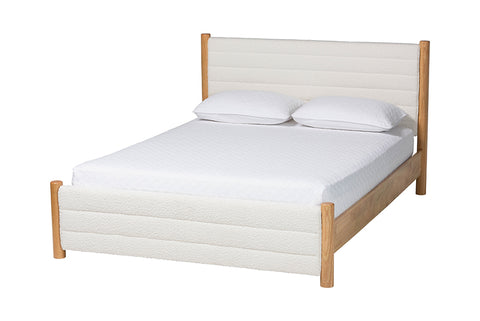 Baxton Studio Eilert Modern Cream Boucle and Oak Brown Wood Queen Bed
