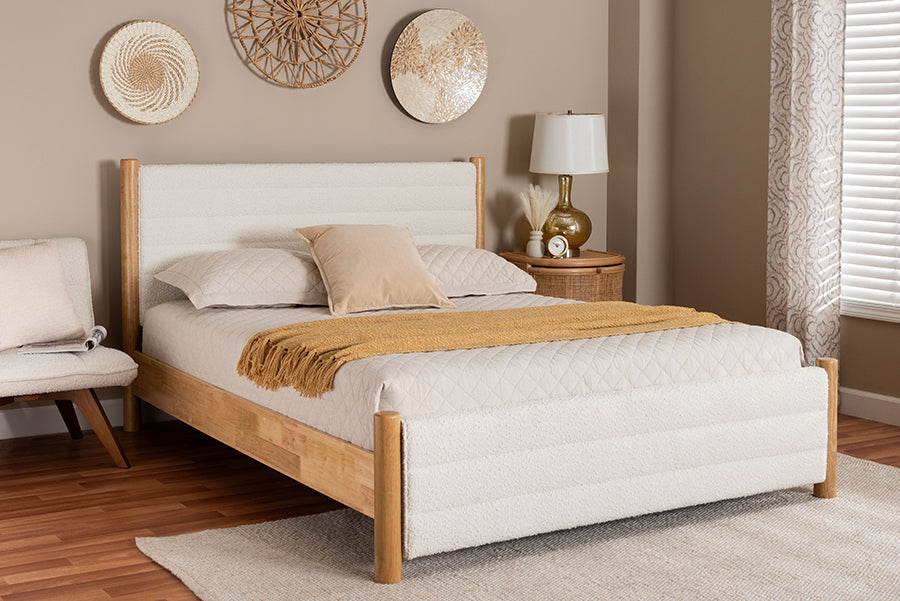 Baxton Studio Eilert Modern Cream Boucle and Oak Brown Wood Queen Bed