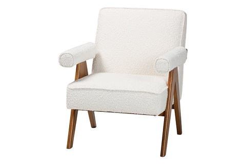 Baxton Studio Georgina Japandi Cream Boucle and Walnut Brown Wood Accent Chair