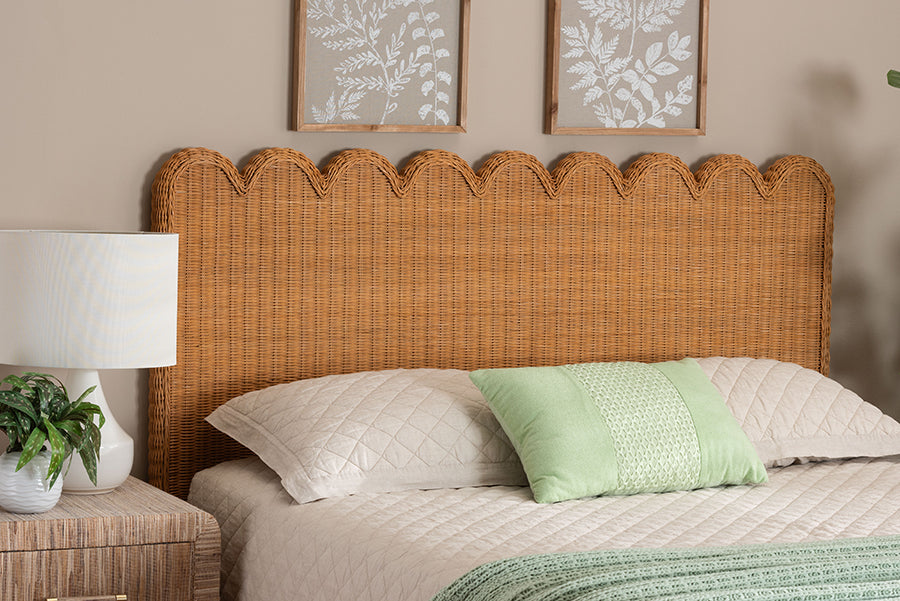 bali & pari Maritza Bohemian Light Honey Scalloped Rattan Pitrit Queen Standalone Headboard