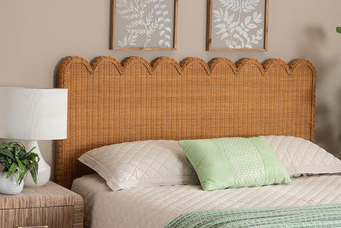 bali & pari Maritza Bohemian Light Honey Scalloped Rattan Pitrit Queen Standalone Headboard