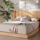 Baxton Studio Glennis Japandi Natural Brown Wood Queen Size Platform Bed with Woven Rattan