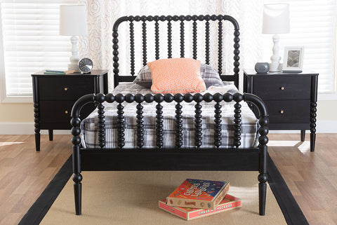 Baxton Studio Lucera Mid-Century Black Twin Size Bobbin Bed