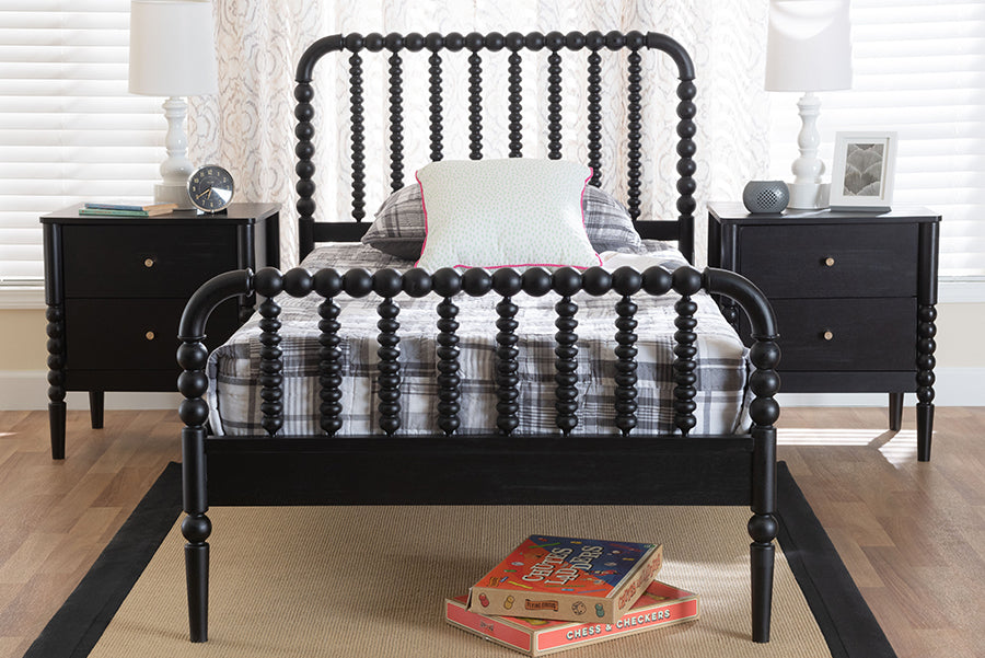 Baxton Studio Lucera Mid-Century Black Full Size 3-Piece Bobbin Bedroom Set