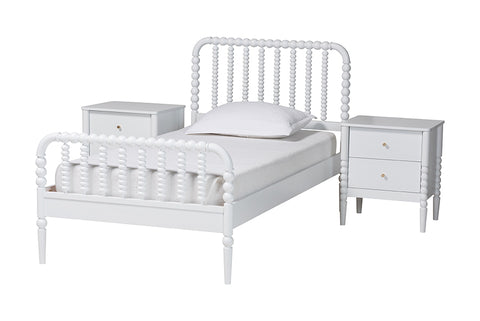 Baxton Studio Lucera Mid-Century White Twin Size 3-Piece Bobbin Bedroom Set