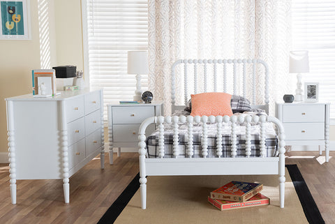 Baxton Studio Lucera Mid-Century White Twin Size 4-Piece Bobbin Bedroom Set