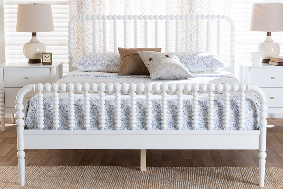 Baxton Studio Lucera Mid-Century White Queen Size Bobbin Bed