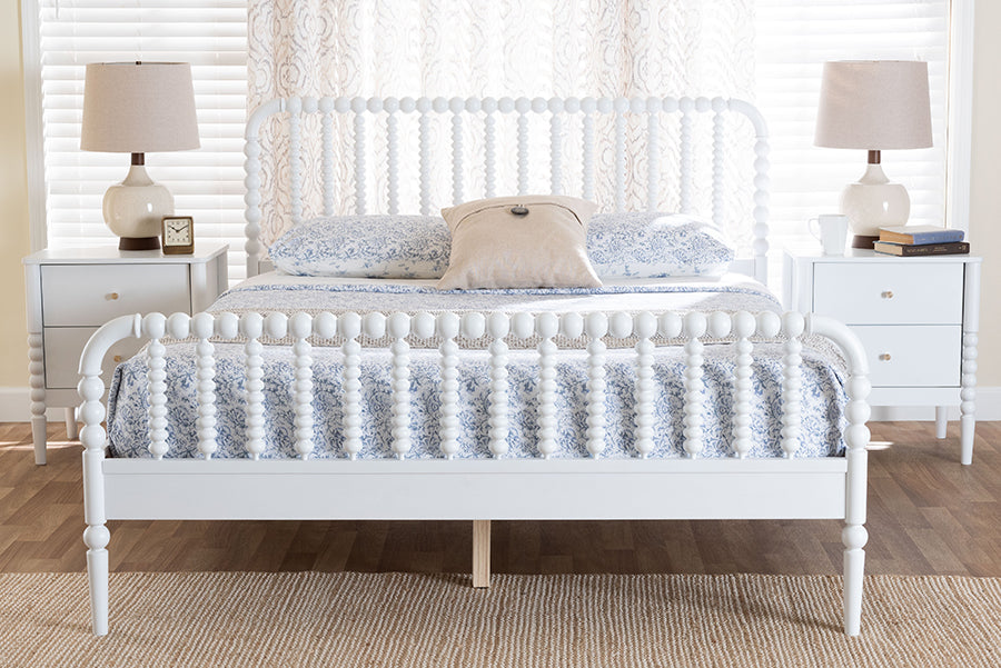 Baxton Studio Lucera Mid-Century White Full Size 3-Piece Bobbin Bedroom Set