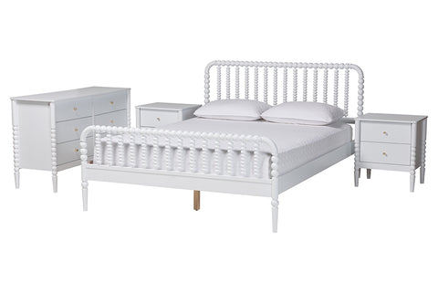Baxton Studio Lucera Mid-Century White Full Size 4-Piece Bobbin Bedroom Set