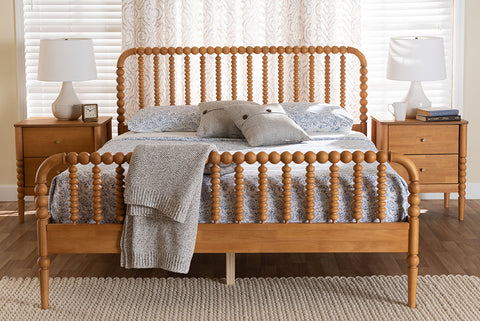 Baxton Studio Lucera Mid-Century Oak Brown Queen Size 3-Piece Bobbin Bedroom Set