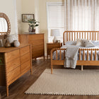 Baxton Studio Lucera Mid-Century Oak Brown Queen Size 5-Piece Bobbin Bedroom Set