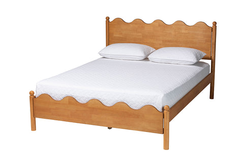 Baxton Studio Malaya Modern Oak Brown Wood Queen Platform Bed with Scalloped Edges