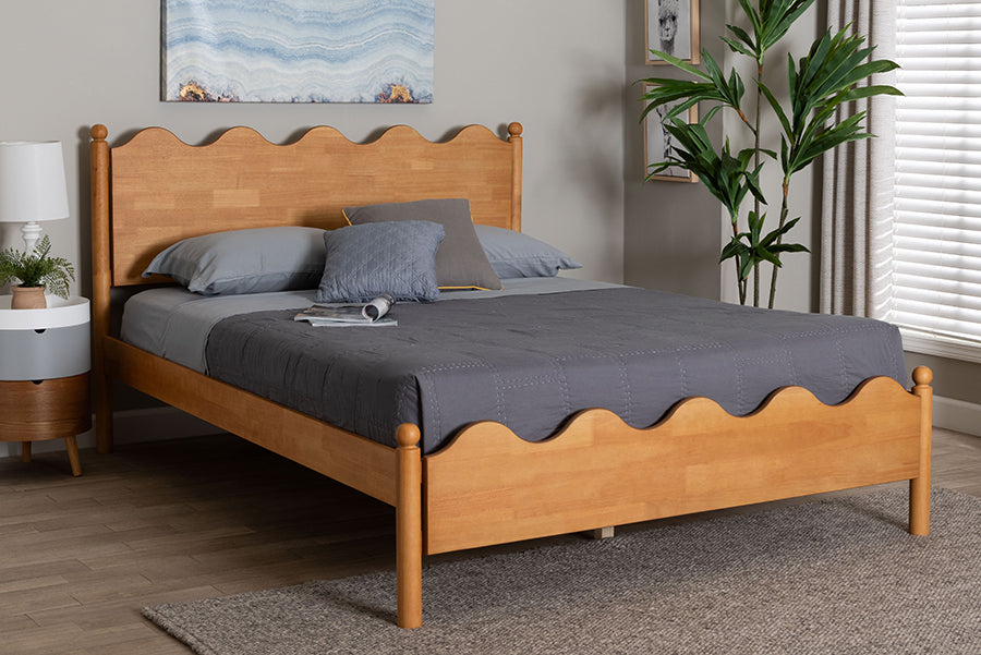Baxton Studio Malaya Modern Oak Brown Wood Queen Platform Bed with Scalloped Edges