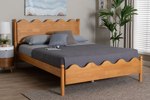 Baxton Studio Malaya Modern Oak Brown Wood Queen Platform Bed with Scalloped Edges