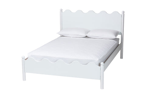 Baxton Studio Malaya Modern White Wood Full Platform Bed with Scalloped Edges
