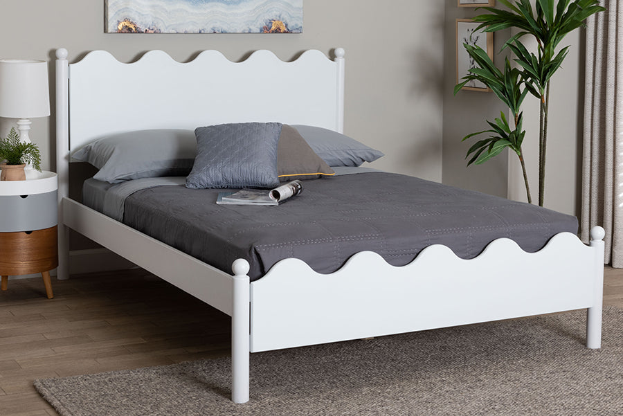 Baxton Studio Malaya Modern White Wood Full Platform Bed with Scalloped Edges