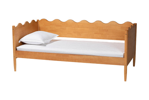 Baxton Studio Malaya Modern Oak Brown Wood Twin Daybed with Scalloped Edges