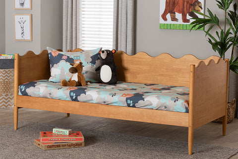 Baxton Studio Malaya Modern Oak Brown Wood Twin Daybed with Scalloped Edges