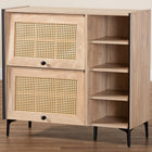 Baxton Studio Malcolm Mid-Century Modern Oak Brown Wood Shoe Cabinet with Flipper Doors