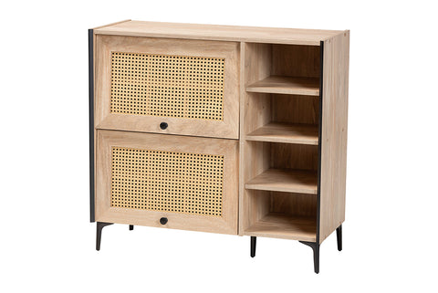 Baxton Studio Malcolm Mid-Century Modern Oak Brown Wood Shoe Cabinet with Flipper Doors