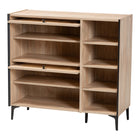 Baxton Studio Malcolm Mid-Century Modern Oak Brown Wood Shoe Cabinet with Flipper Doors