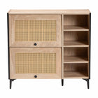 Baxton Studio Malcolm Mid-Century Modern Oak Brown Wood Shoe Cabinet with Flipper Doors