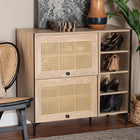 Baxton Studio Malcolm Mid-Century Modern Oak Brown Wood Shoe Cabinet with Flipper Doors