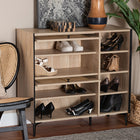 Baxton Studio Malcolm Mid-Century Modern Oak Brown Wood Shoe Cabinet with Flipper Doors