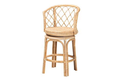 bali & pari Ayu Bohemian Light Honey Rattan Swivel Counter Stool