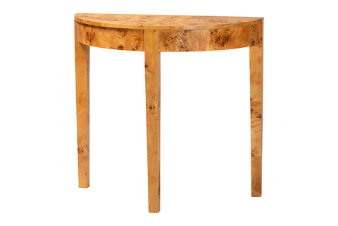 bali & pari Jihan Modern and Contemporary Natural Real Burl Wood Half-Moon Console Table