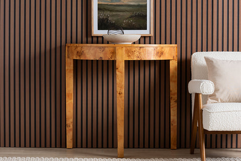 bali & pari Jihan Modern and Contemporary Natural Real Burl Wood Half-Moon Console Table