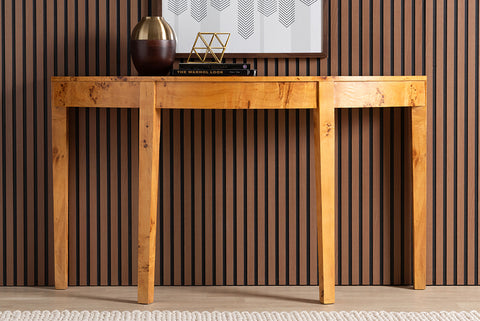 bali & pari Jihan Modern and Contemporary Natural Real Burl Wood Half-Moon Large Console Table