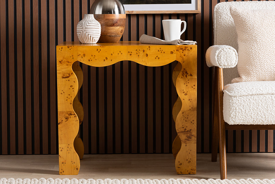 bali & pari Huxley Modern and Contemporary Natural Real Burl Wood End Table