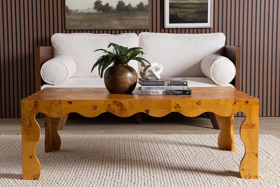 bali & pari Huxley Modern and Contemporary Natural Real Burl Wood Coffee Table