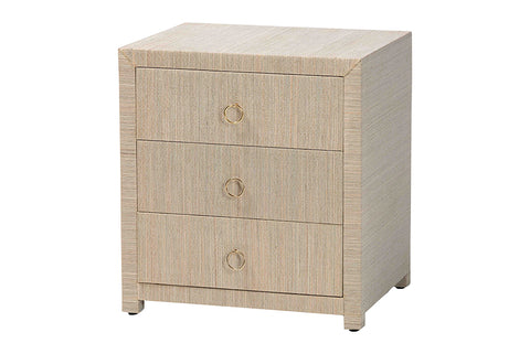 bali & pari Quinn Bohemian Woven Natural Grasscloth 3-Drawer Nightstand