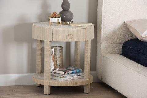 bali & pari Sadia Bohemian Woven Natural Grasscloth 1-Drawer Nightstand