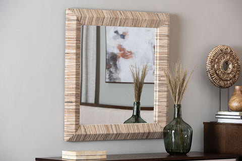 bali & pari Adino Bohemian Woven Natural Grasscloth Rectangle Accent Mirror