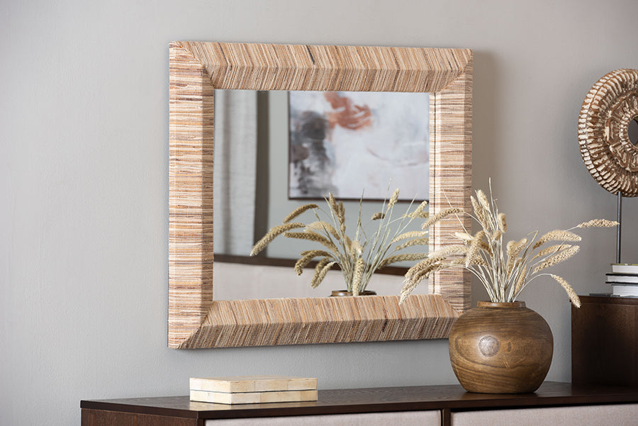 bali & pari Adino Bohemian Woven Natural Grasscloth Square Accent Mirror