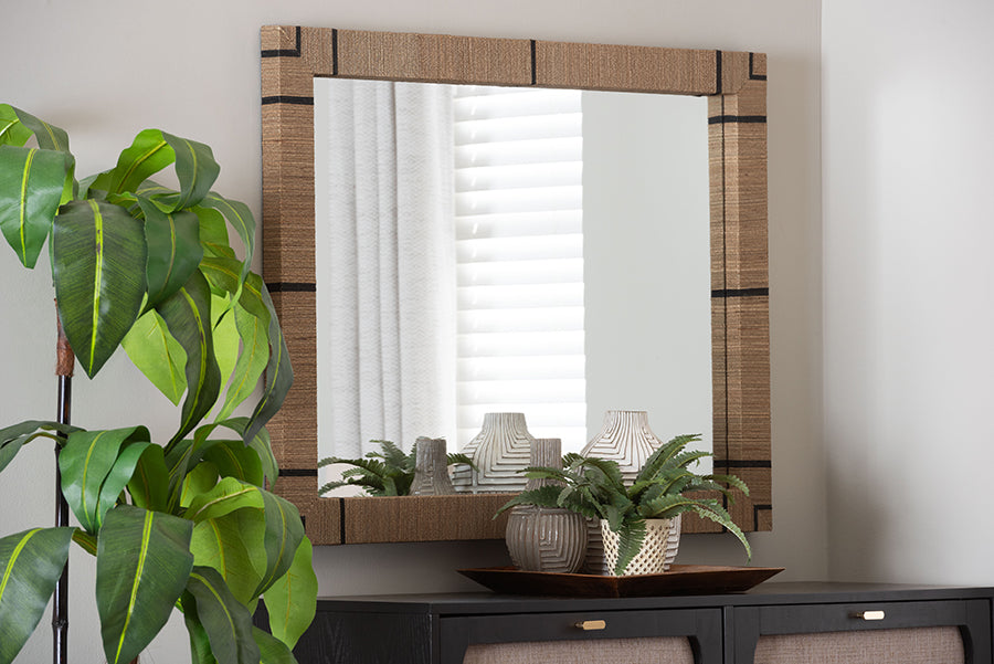 bali & pari Mirai Bohemian Woven Grasscloth Rectangle Accent Mirror