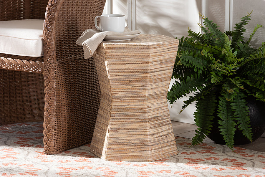 bali & pari Idana Bohemian Woven Grasscloth Hourglass End Table