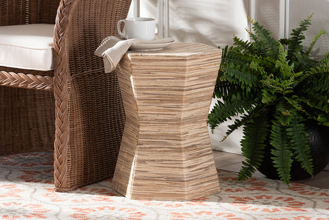bali & pari Idana Bohemian Woven Grasscloth Hourglass End Table