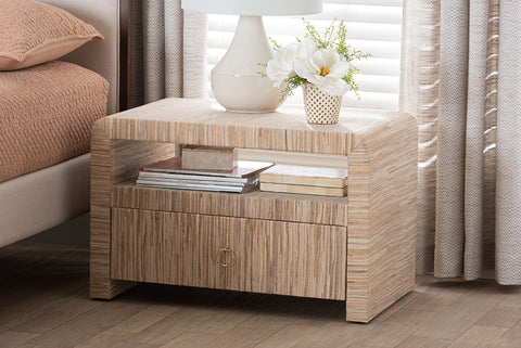 bali & pari Hannah Bohemian Woven Grasscloth 1-Drawer Nightstand