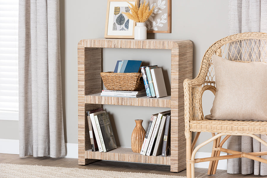 bali & pari Lucy Bohemian Woven Grasscloth Bookshelf