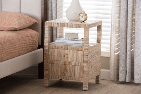 bali & pari Paine Bohemian Woven Grasscloth 2-Drawer Nightstand