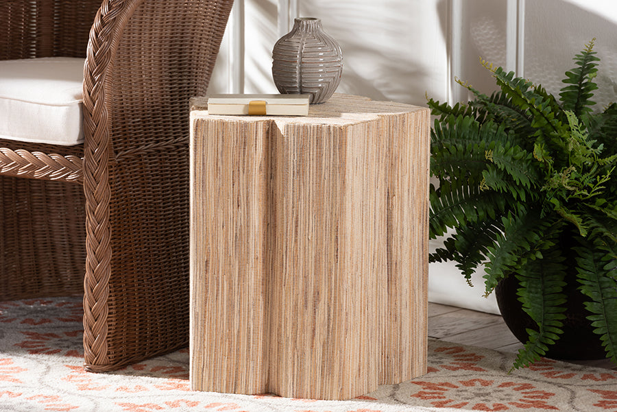 bali & pari Janeth Bohemian Woven Grasscloth End Table